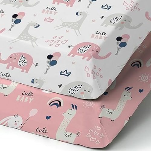 Pack n Play Sheets, BROLEX 2 Pack Mini Crib Sheets,Stretchy Portable Fitted Playard Sheet Set, Convertible Playard Mattress Cover,Ultra Soft Breathable Material,Elephant Rabbit