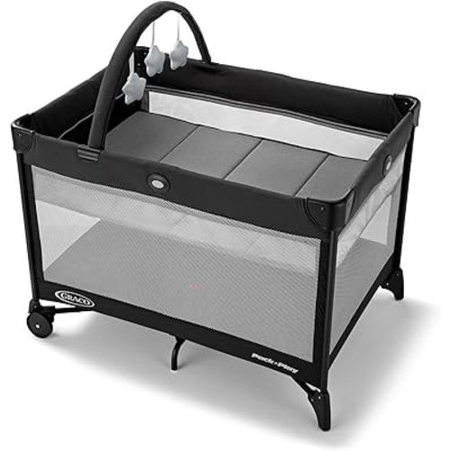 Graco On The Go Zip Pack ‘n Play Playard, Folding Playpen with Bassinet, Portable Crib, Reeves
