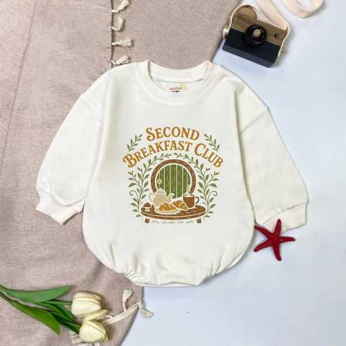 Second Breakfast Club Baby Romper Infant Sweatshirt Hobbit Graphic Bubble Romper Baby Shower Birthday Coming Home Gift Newborn Outfit