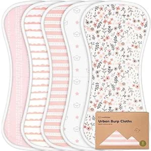 KeaBabies Organic Burp Cloth Set - Sweet Charms, 5-Pack, GOTS-Certified, 21" x 10" - Super Absorbent, Soft, Gender Neutral