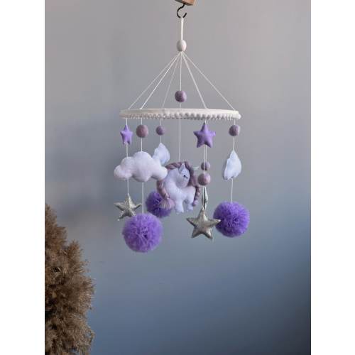 Hanging baby mobile for girl, This purple baby crib mobile is for a nursery room, Unicorn mobile/Baby mobile - Horse mobile