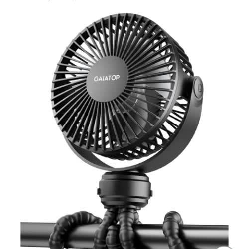 Gaiatop Mini Portable Stroller Fan, Battery Operated Small Clip on, Detachable 3 Speed Rechargeable, 360° Rotate Flexible Tripod Better Cooling for Car Seat Crib Treadmill Travel Black