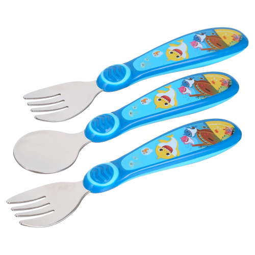 Pink Fong Baby Shark Toddler Forks and Spoon Set - 3 Pieces - Dishwasher Safe Utensils