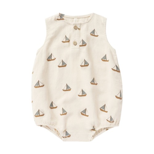 Beau Sailboats Linen Blend Romper, 3-6M