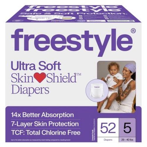 Freestyle Hyper Absorbent Ultra Soft TCF Baby Diapers - Size 5 - 52 ct