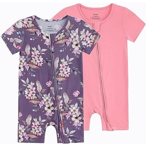 SUZEL Boys Baby Girls Short Sleeve Romper Bamboo Viscose Infant Zipper Jumpsuits - 0-24 Months