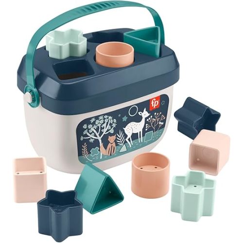 Fisher-Price Stacking Toy Baby’s First Blocks Set of 10 Shapes for Sorting Play for Infants Ages 6+ Months, Navy Fawn