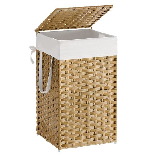 SONGMICS Laundry Hamper with Lid, 23.8 Gallon (90 L) Synthetic Rattan Clothes Laundry Basket with Lid and Handles, Foldable, Removable Liner, Goose Yellow ULCB51NL : Home & Kitchen