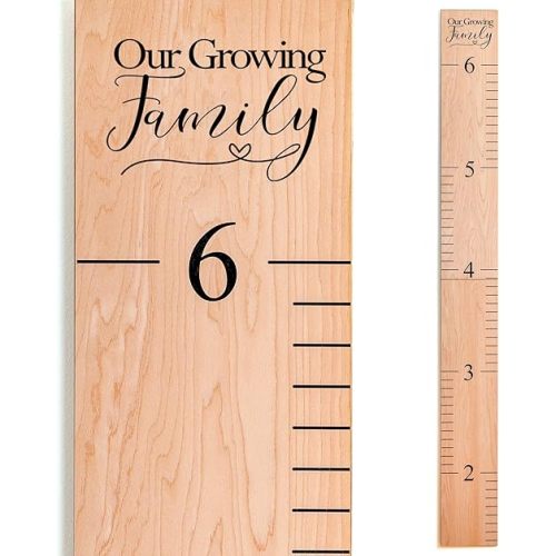 Growth Chart for Wall - Height Chart for Kids, Wooden Height Chart, Kids Height Wall Chart, Wall Measurement for Height Kids - Our Growing Family Natural (63"x6.7")