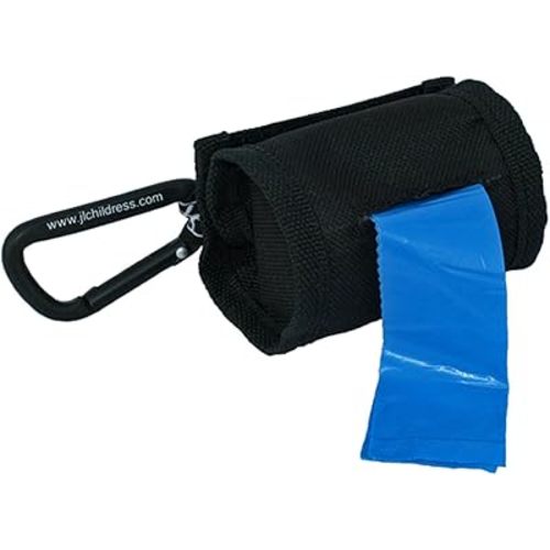 J.L. Childress Bag 'N Bags Diaper and Dog Waste Bag Dispenser Plus 30 Disposable Bags - Portable Fabric Dispenser and Bag Holder - Hooks to Stroller, Diaper Bag or Leash - Black