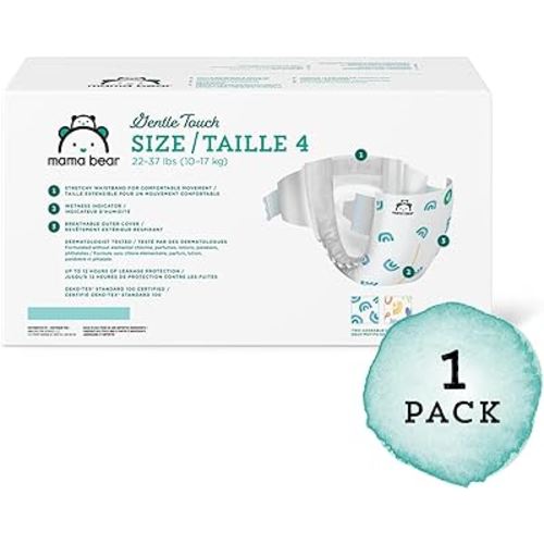 Amazon Brand - Mama Bear Gentle Touch Diapers, Hypoallergenic, Size 4, 148 Count, 4 Packs of 37, White