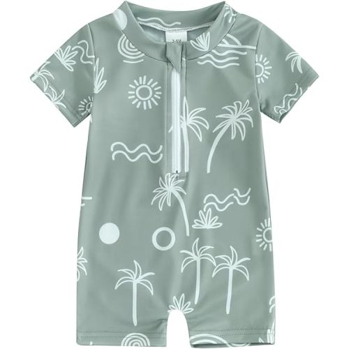 Hnyenmcko Infant Baby Boy Girls Rash Guard Swimsuit Short Sleeve Zipper Bathing Suit Toddler One Piece Swimwear Sunsuit