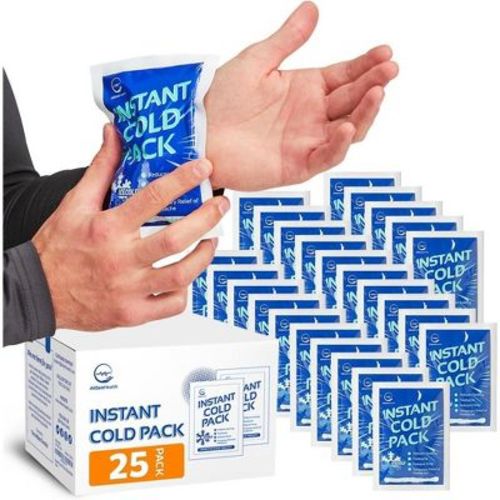 Allsett Health 25 Packs Instant Ice Cold Pack (6” x 4.5”) - Disposable Instant Ice Packs for Injuries | Cold Compress Ice Pack for Pain Relief, Blue