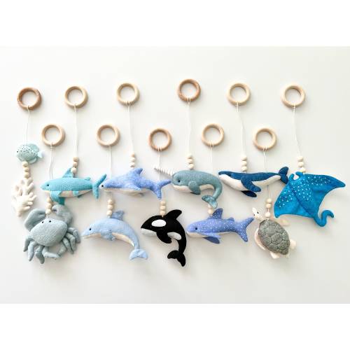 Sea baby gym hanging toys, baby activity center toy, blue baby play gym toys, montessori toys, sea nursery accessory, baby shower gift