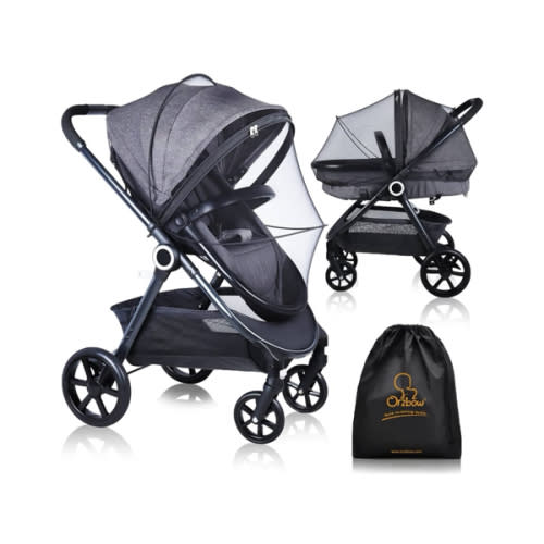 Orzbow Universal Mosquito Net for Stroller, Baby Stroller Bug Net with Two-Way Zippers and Storage Bag, Breathable & Foldable Mosquito Cover for Car Seats, Bassinets, Cradle, Portable Mini Crib, Black