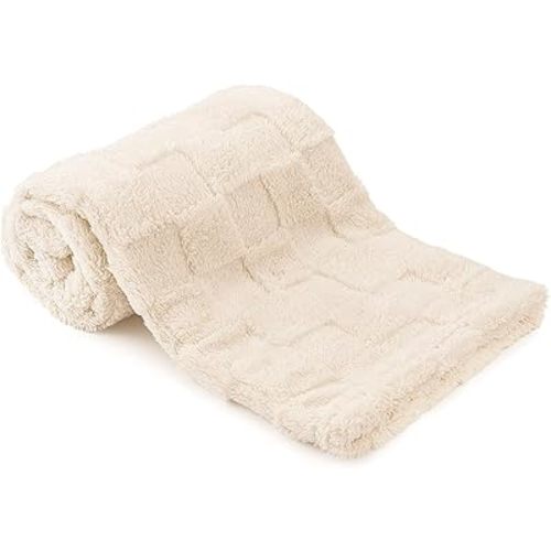 Plush Soft with Square Checkered Baby Blanket,Fleece Infant Toddler Blankets for Girls Boys,Warm Lightweight Breathable Newborn Receiving Blankets for Crib Stroller 30"×39"(Beige,Square)