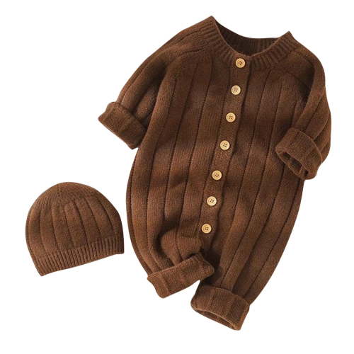 BLVB Baby Outfit Cotton Knit Newborn Infant Romper Long Sleeve Sweater Clothes with Warm Hat Set for Toddler Boy Girl