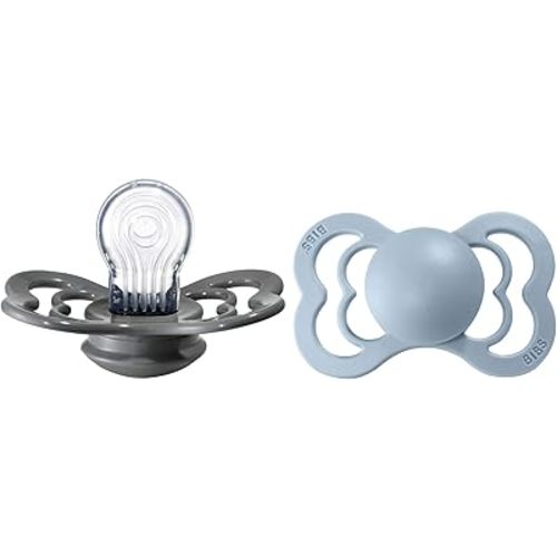 BIBS Pacifiers - Supreme Collection | BPA-Free Baby Pacifier | Made in Denmark | Set of 2 Iron/Baby Blue Color Premium Soothers | Size 6-18 Months
