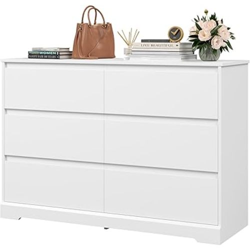 FOTOSOK White Dresser, 47.2" Tall White Dresser for Bedroom, Modern Wood Chest with Deep Drawers, Chest of Drawers for Living Room Nursery