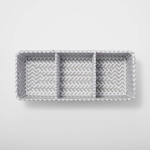 Small Rectangle 3 Compartment Woven Bin Gray/white - Brightroom™