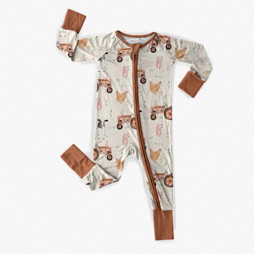 Bamboo Farm Animal Baby Outfit with Zipper, Coming Home Outfit, Baby Boy Sleeper