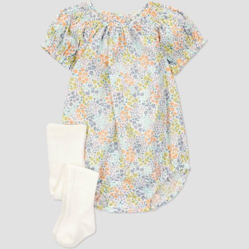 Carter's Just One You® Baby Girls' Micro Floral Romper With Tights - Blue Newborn