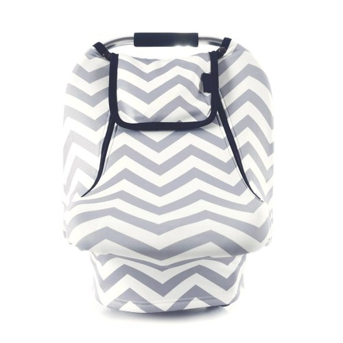 Zhudiyof Stretchy Baby Car Seat Cover, Infant Car Canopy for Spring Summer Autumn Winter, Snug Warm Breathable, Zipped Window, Universal Fit, for Boys and Girls, Gray and White