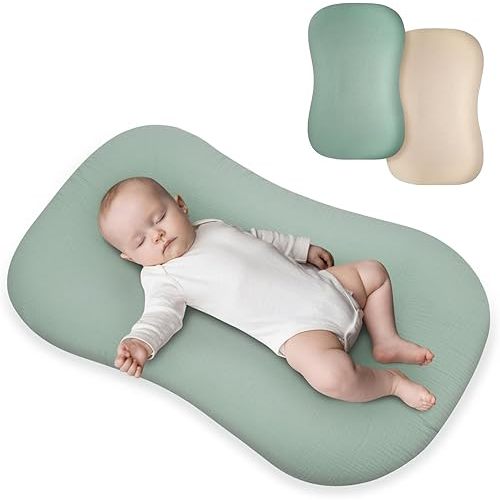 Muslin Baby Lounger Cover for Snuggle Me Organic Lounger/Baby Lounger/Organic Cotton Handmade Cover for Infant/Toddler Lounger/Nursing Pillow(Green, Wheat)