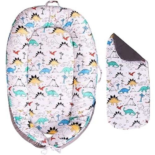 Baby Lounger - Infant & Newborn Lounger with 2-Inch Mattress Pad, Soft Baby Lounger Cover, Waterproof Urine Liner & Pad Cover - Available in 15 Patterns - BL15 Cotton Beige Dinosaurs