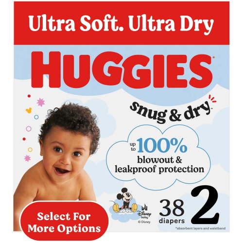Huggies Snug & Dry Baby Diapers, Size 2 (12-18 lbs), 38 Ct (Select for More)