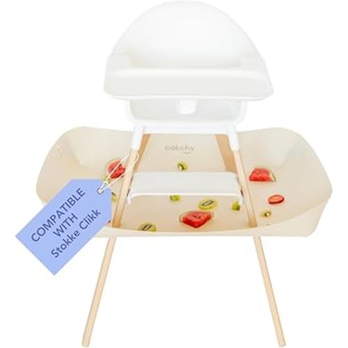 CATCHY -Food Catcher-Compatible with Stokke Clikk High Chair +11 Other High Chairs-Highchair Sold Separately-Baby & Toddler Food & Mess Catcher-Premium Linen Inspired -Under High Chair Accessory