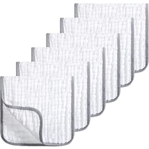 Looxii Muslin Burp Cloths 100% Cotton Muslin Cloths Large 20''x10'' Extra Soft and Absorbent 6 Pack Baby Burping Cloth (White)