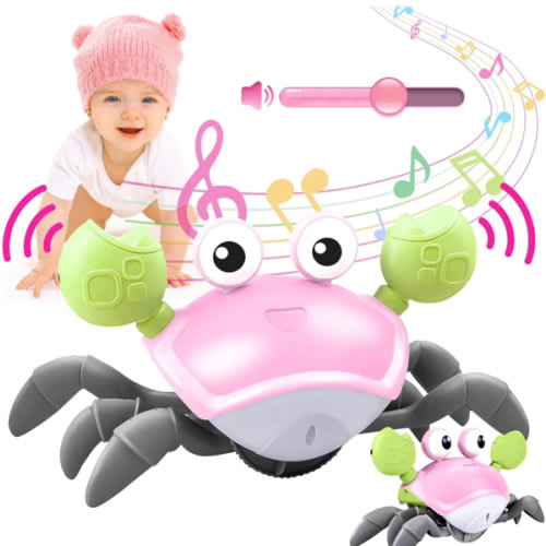 Crawling Crab Baby Toy,Tummy Time Baby Toys with Music and LED Light Will Automatically Avoid Obstacles, Build in Rechargeable Battery for Toddler Interactive Development Toy