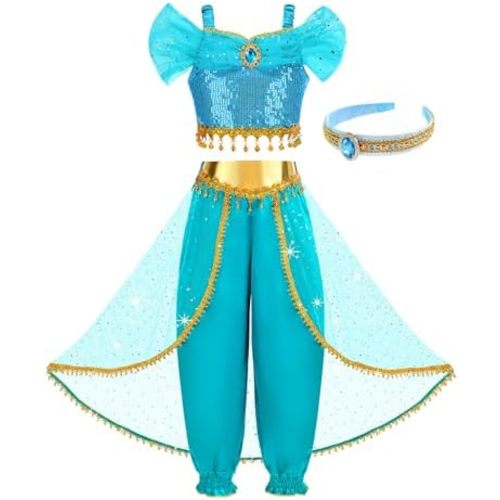 Princess Costume for Girls Kids Arabian Princess Fancy Dress Up for Halloween Birthday Cosplay Party Carnival