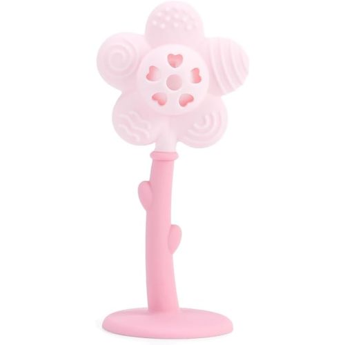 Generic 2 in 1 Sunflower Teether and Rattle Toy for Babies, 0-36 Months, BPA Free (Pink)