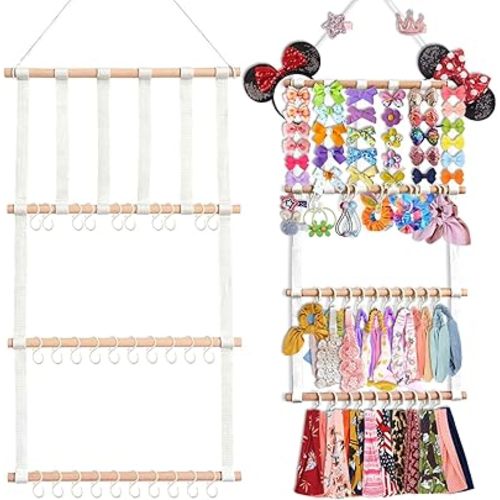 Bow Holder for Girls Hair Bows Headband Holder, Bow Organizer for Baby Girl, Headbands Hair Accessories Organizer Storage, Baby Bow Holder Organizer Bow Hanger Wall Hanging Decor for Toddler Girls