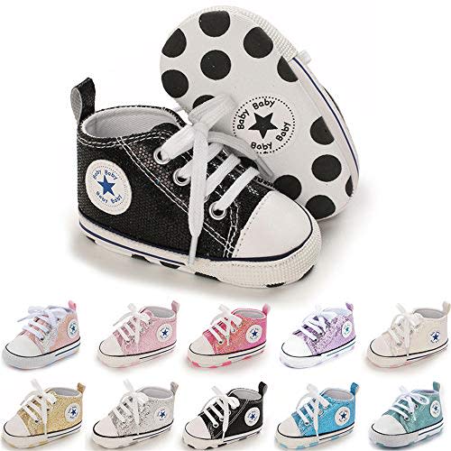 Meckior Baby Girls Boys Canvas Sneakers Soft Sole High-Top Ankle Infant First Walkers Crib Shoes