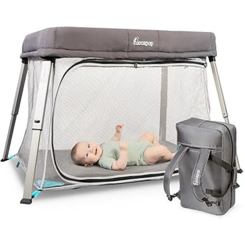Hiccapop TravelPod Portable Crib for Baby, Lightweight, Foldable Travel Crib for Baby and Toddlers with Zippered Door, Waterproof Base & Carry Bag