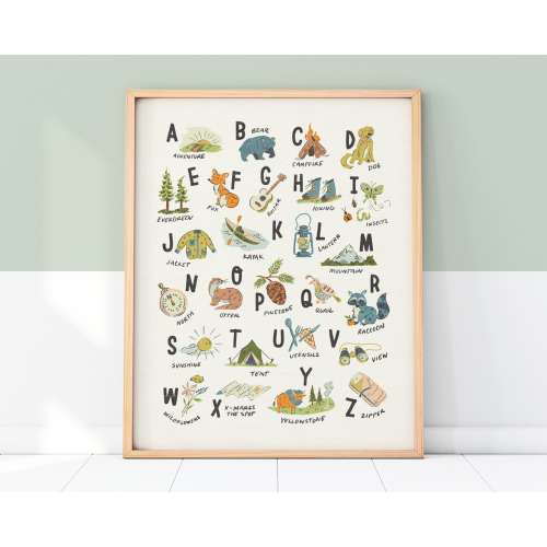 Adventure Alphabet Print, Illustrated Children's print, Playroom wall art, children's room decor, abc poster, print: 11X14