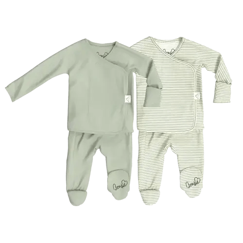 Baby Bundle Footie - Avocado + Mint Twist – Bonsie Skin to Skin Babywear, 0-3 M