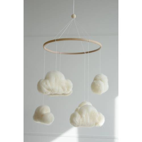 Felted clouds baby nursery mobile, baby shower gift for baby announcement