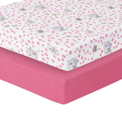 Precious Moments Hypoallergenic Newborn Baby Toddler Bed Mattress, Girls 2 Pack Fitted Crib Sheet