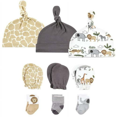Hudson Baby Unisex Caps, Mittens and Socks Set, Safari, 0-6 Months