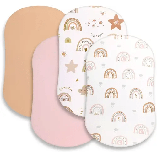 4 Pcs Baby Bassinet Sheets Soft Fitted for Baby Boys Girls Soft Cotton Boho Rainbow Bassinet Sheet Cover Safe Comfort for Standard Bassinet Pads Rectangular Mattress Cradle