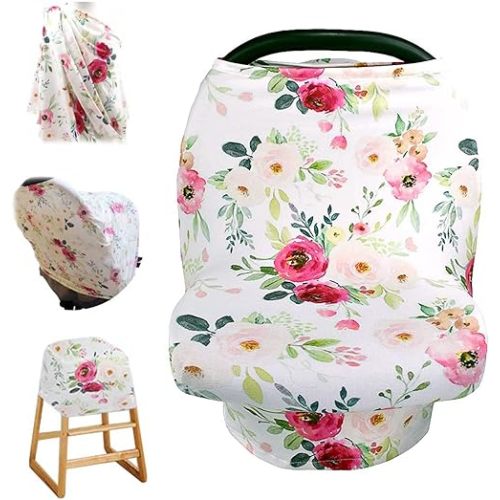 Stretchy Baby Car Seat Cover for Baby Boys and Girls, Multiuse - Nursing Breastfeeding Covers, Shopping Cart/High Chair/Stroller Covers, Infinity Scarf, Car Seat Canopies