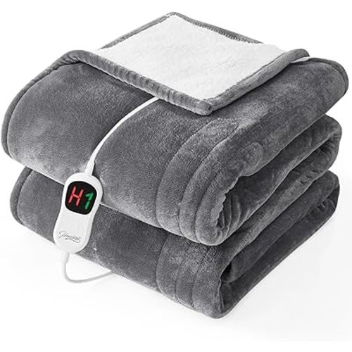 Homemate Electric Heated Blanket Twin - 62"x84" Heating Bed Blankets Throw with 10 Heating Levels 8 Hours Auto Off Fast Heating Over-Heated Protection Ultra Soft Warm Flannel ETL Certified Grey