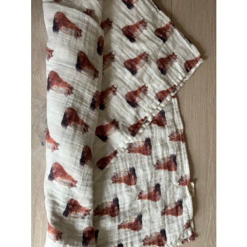 100% GOTS organic cotton muslin baby swaddle blanket large 47” fox print