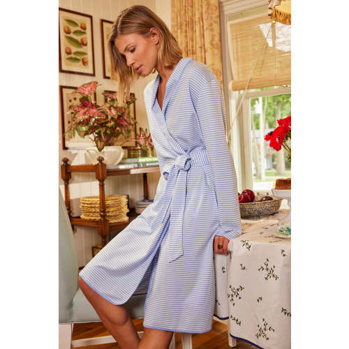LAKE | Women | Pima Cotton Pajamas | Classic Blue Oxford Print Pima Robe