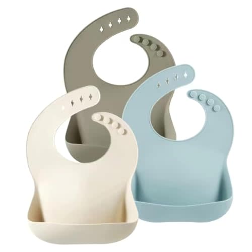 PandaEar Silicone Baby Bibs Set of 3 for Toddlers, BPA Free Waterproof Adjustable Feeding Bib with Large Pocket Food Catcher