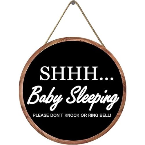 TOMATO FANQIE Baby Sleeping Sign Wood Door Hanger for Outdoor Porch Decor, 12" X 12", Rustic Wooden Wreath Wall Hanging (SHHH 12")